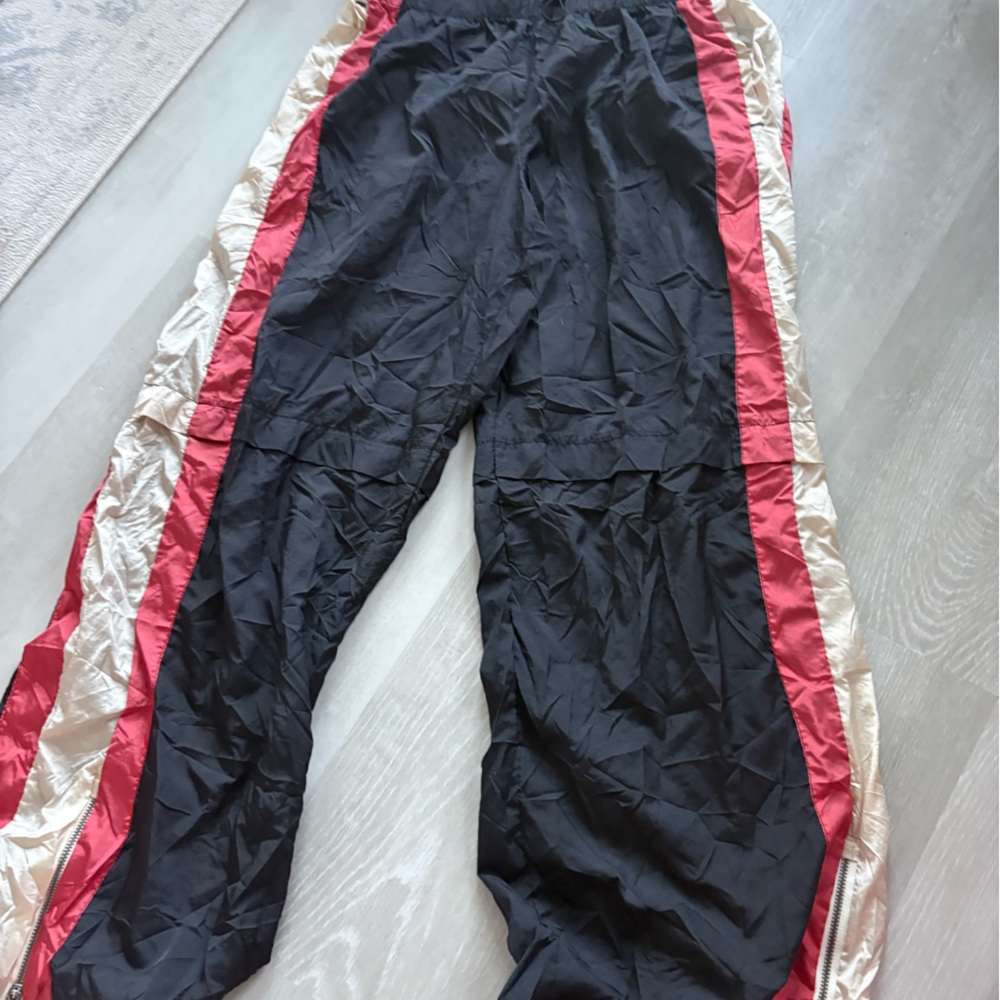 FP Movement by Free People Black Track Pants with Red and Cream Side Stripes